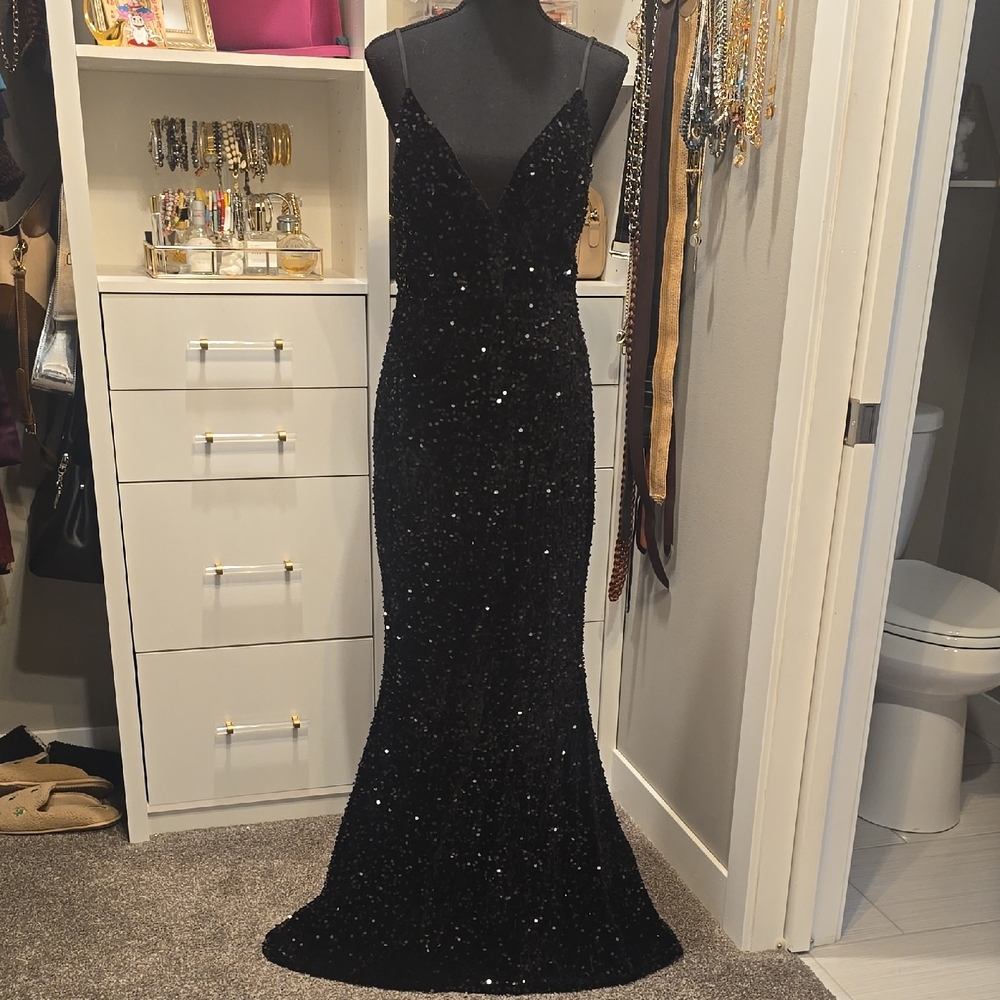 Baltic Born Black Sequin Evening Gown